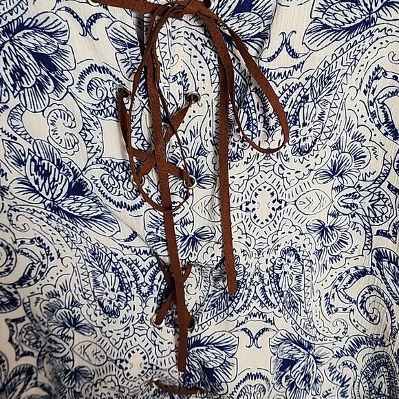 Oscar St Bohemian Style Corset Front Top, Lace Trimmed Sleeves, NWT, Large - Picture 8 of 9